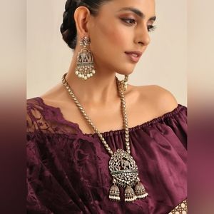 Victorian style long necklace with pendant and earrings- Indian Haram, South
